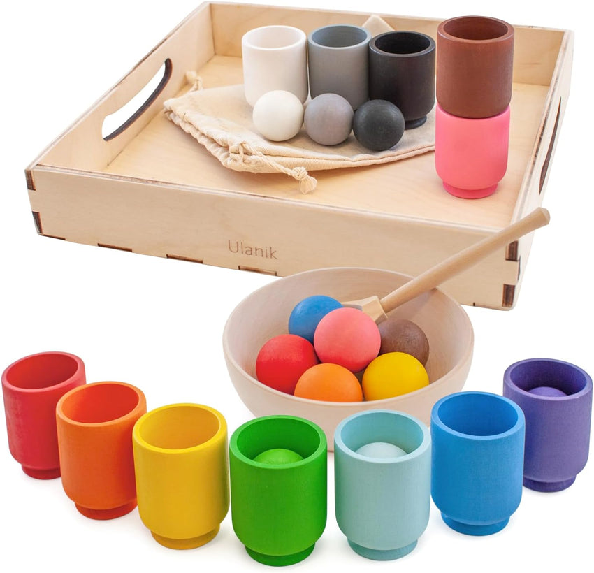 Colour-Matching Wooden Balls & Cups